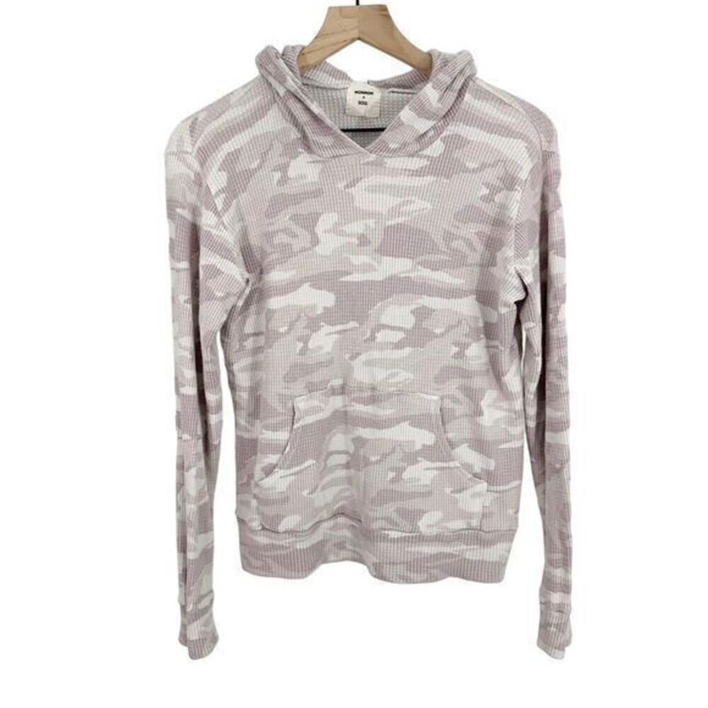 Monrow + Soul Camouflage Waffle Pullover Hoodie Sweatshirt Top Pink Extra Small